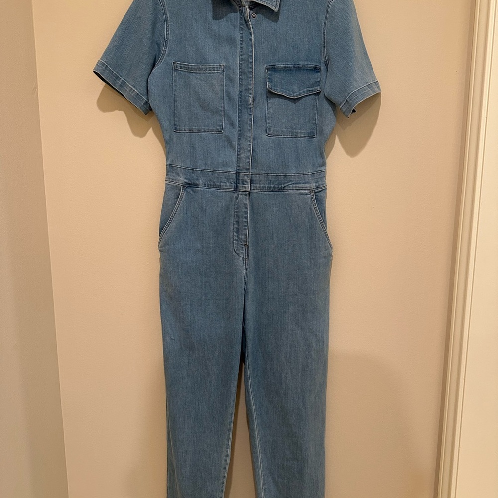 Rivet Utility Rebel light wash denim jumpsuit. Size L.